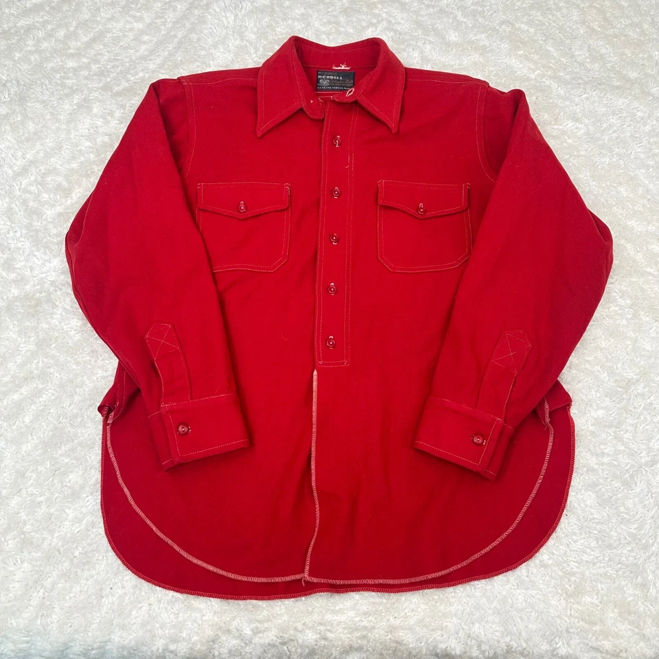 Merrill Woolen Mills 50s Vintage Red Wisconsin LS Button Shirt Virgin Wool - Image 2 of 4