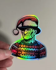 Freddy Krueger Christmas 3 Inch Holographic Sticker