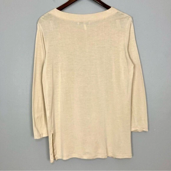 Camiseta Rodier Tejida Mezcla Seda Para Mujer Talla S Cuello Barco Ranura Lateral Mangas Largas Suave Foto 4 de 4