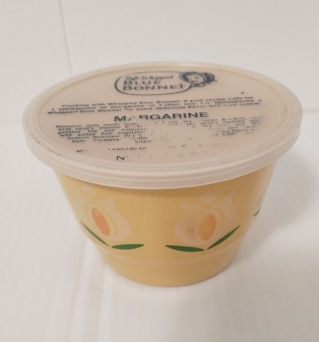Vintage Pre-Owned Late 1960s-early 1970s Blue Bonnet Margarine Tub w/Lid 8oz