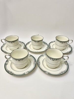 Set Of 5 Noritake Lyndenwood #4707 Bone China Cups And Saucers
