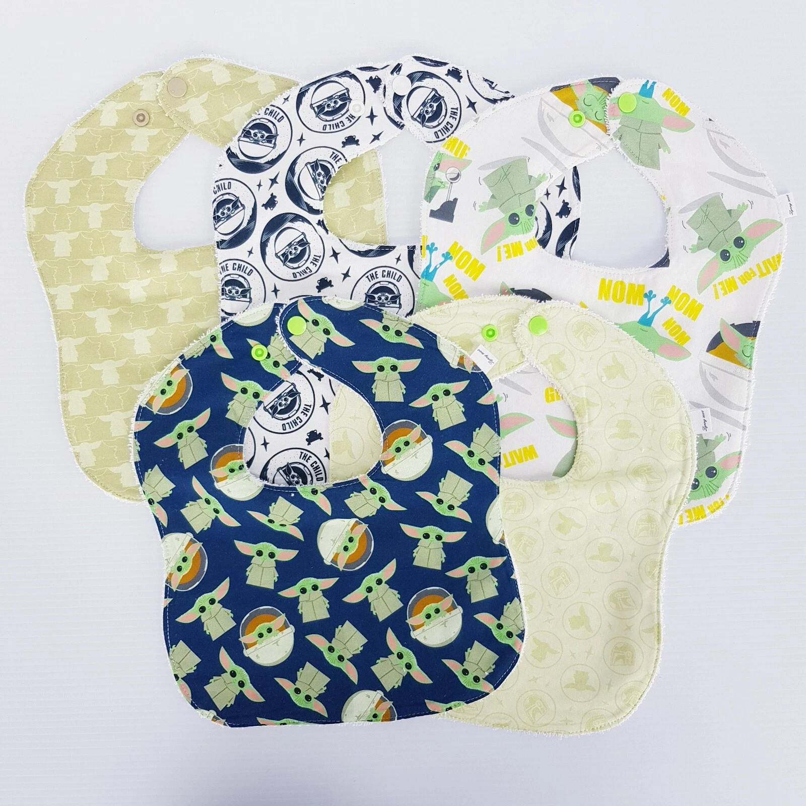 Baby Bibs Baby Yoda Grogu Star Wars Prints 5 x Pack 100% Cotton Handmade New
