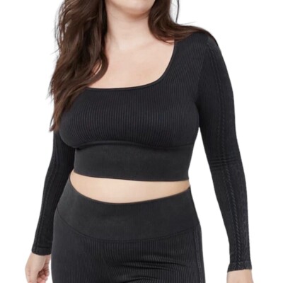 New Aerie Offline Seamless Square Neck Long Sleeve Cable Crop Top Size Large