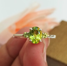 Shine Green Peridot Ring 925 Sterling Silver Ring August Birthstone Gift Love