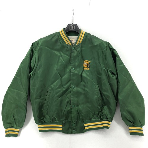 Vtg Green Bay Packers Chalk Line Nylon Jacket Mens Size XL Button Front Helmet