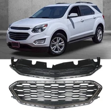2 Pcs Front Upper & Lower Grille Grill Chrome For Chevrolet Equinox 2016 2017