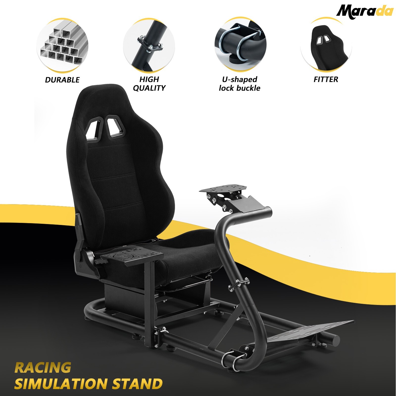 Marada G923 Racing Sim Cockpit Stand with Seat Fit Logitech G920 Thrustmaster