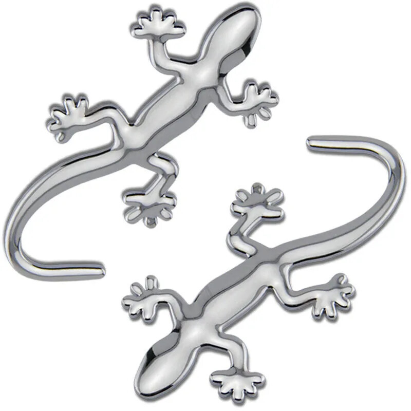 2Pcs 3D Metal Gecko Shape Lizard Logo Chrome Badge Emblems Decal