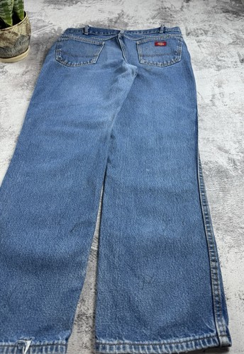 Vintage Distressed Faded Dickies Work Y2K Very Worn Blue Denim 38/32 Jeans Pants - Picture 18 of 21