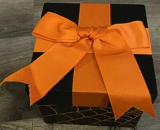 Mini Box Black W Orange Spider web On Two Sides & Orange Bow On Top 5X5X4” Cab 1