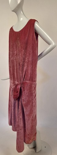 FLAPPER 1920’S ROSE PINK PANNE VELVET DRESS W BOW W B ALTMAN LABEL - Picture 5 of 7