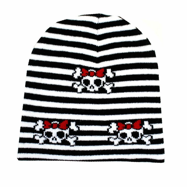 black and white striped beanie hat