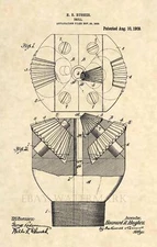 Official Howard Hughes Drill Bit Patent Art Print- Texas Antique Oil Tricone 408