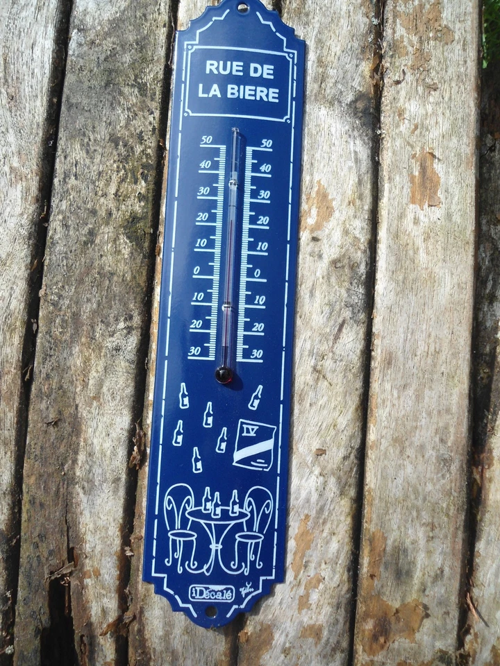THERMOMETRE EMAILLE PUBLICITAIRE RUE DE LA BIERE EMAIL VERITABLE NEUF F. FRANCE