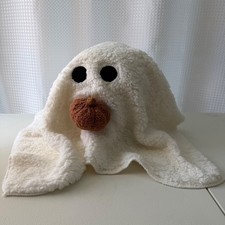 Pottery Barn Gus the Ghost With Pumpkin White Sherpa Shaped Pillow Halloween