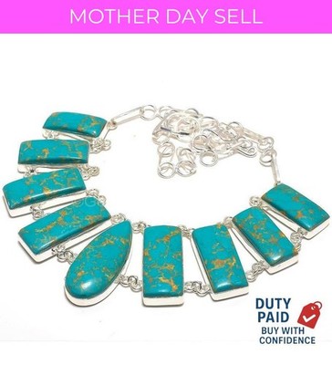 Silver Plated Natural copper turquoise Mother Chain Engagement Necklace Jewelry