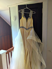 Mac Duggal Ivory Tulle Beaded V-Neck Sleeveless A-Line Full-Length Dress 14