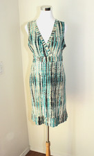 CALVIN KLEIN Sleeveless Mini Knit Dress White Black Teal Beige Tie Dye Sz. L #02