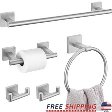 5 Piece Bathroom Hardware Set Stainless Steel Towel Bar Hook Toilet Paper Holder