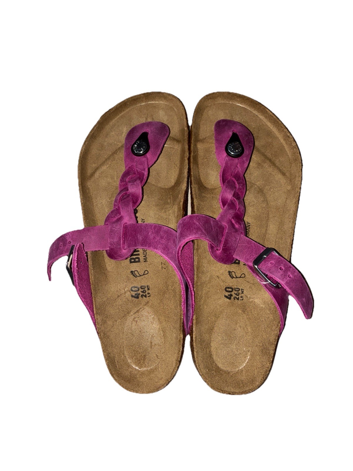 38 R Birkenstock Gizeh Braided Fuchsia Oiled Leather Sandals