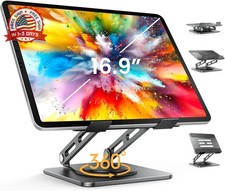 LOXP Adjustable Tablet Stand, 360 Rotating iPad Stand with Heavy-Duty Base, Tabl