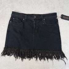 SHYANNE Black Denim Fringe Mini Skirt Womens Size XL Country Festival