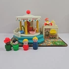 Vtg 1971 Fisher Price Little People Play Family Merry Go Round Music Box Works