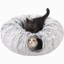 CLKHOWL Cat Tunnel Bed for Indoor Cats - Cute Cat Donut Tunnel with Washable Cir