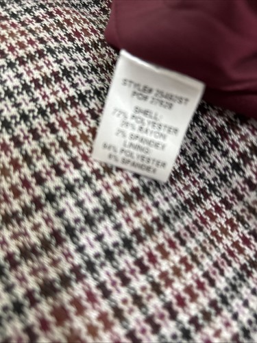 Skies Are Blue Burgundy White Black Plaid 3/4 Sleeve Pocket Knit Jacket Sz M - Picture 9 of 9