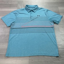 Under Armour Playoff Polo Shirt Mens XL Blue Stripe Golf Performance 1327037