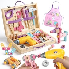 Wooden Kids Tool Set with Drill Montessori Toys for 3 Year Old Girl 44Pcs 3