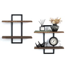 Decorative Floating Shelves for Bedroom: 2-Tier Display Hanging Shelves Stora...