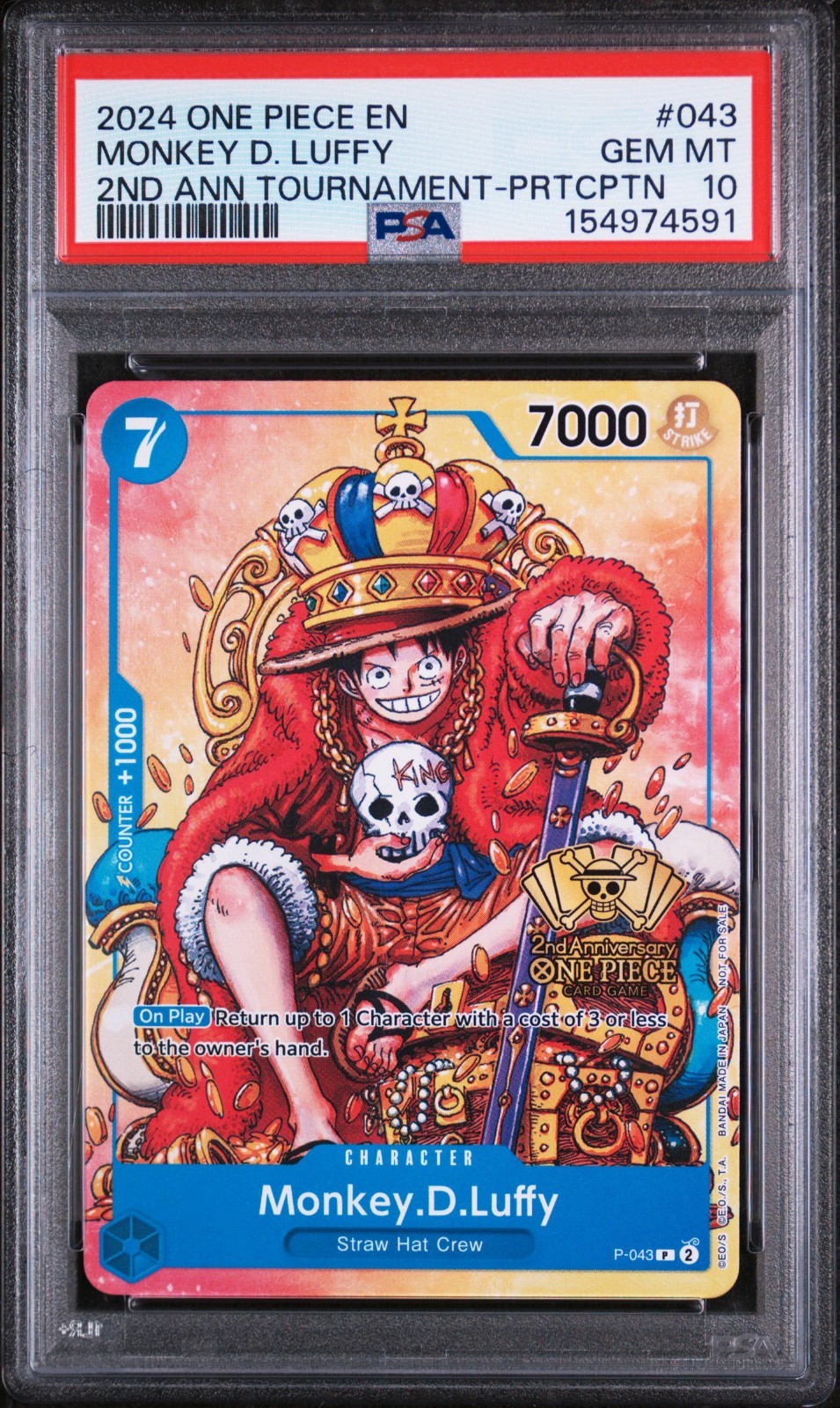 2024 ONE PIECE PROMO 2ND ANNIVERSARY TOURNAMENT #043 MONKEY D. LUFFY PSA 10 view 1