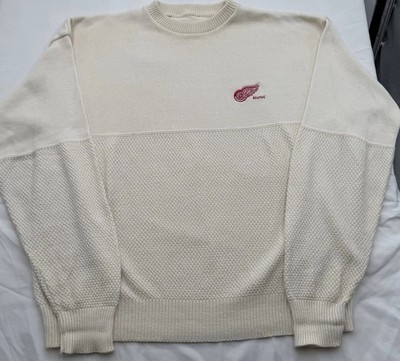 Vintage Antigua Detroit Red Wings Cream Throwback Sweater Jersey Embroidered XL