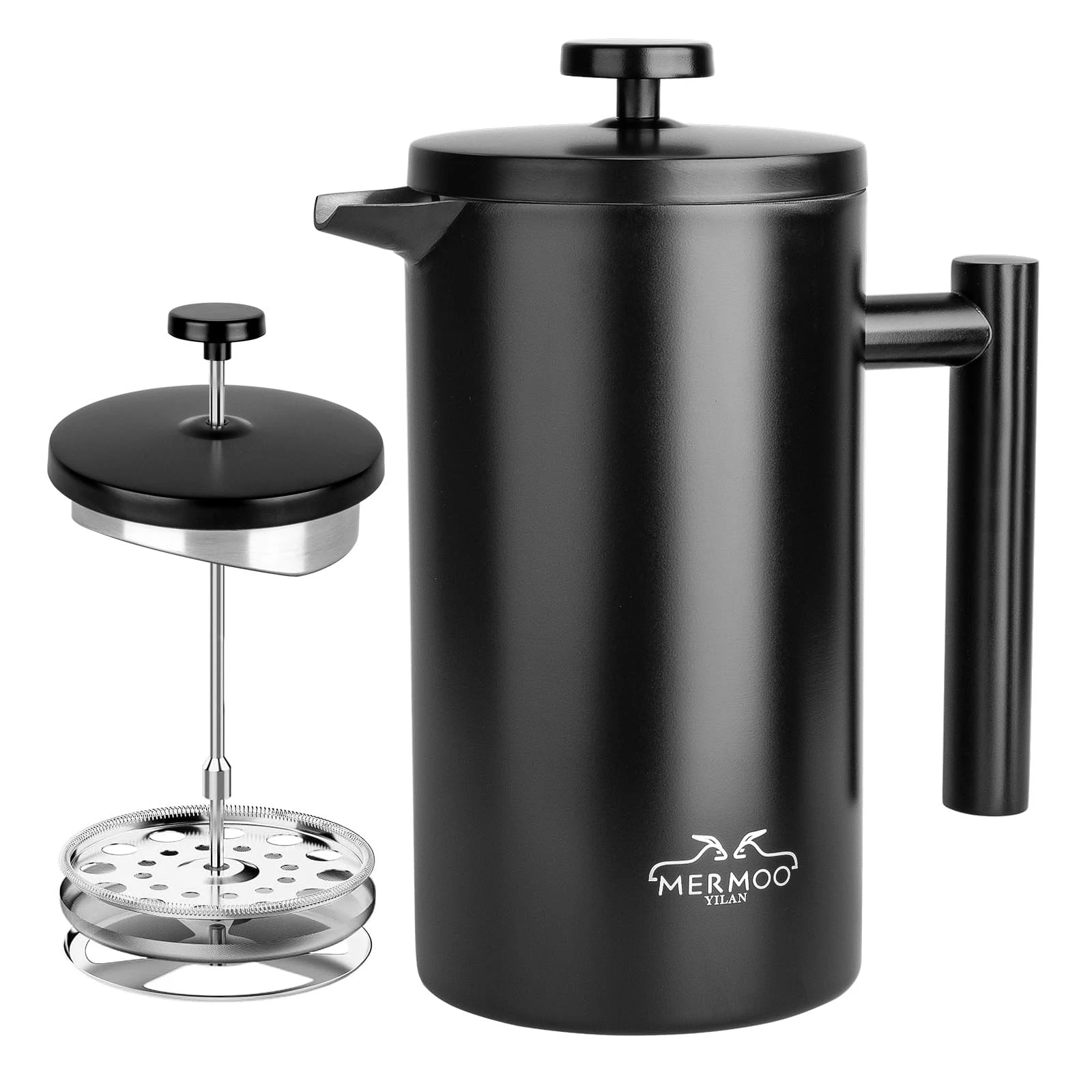 Coffee Maker 1L French Press Stainless Steel Camping Coffee Maker Thermal Double Wa...