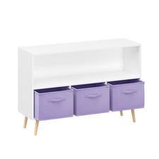 Kids Bookcase with Collapsible Fabric Drawers Children Book Display White Purple