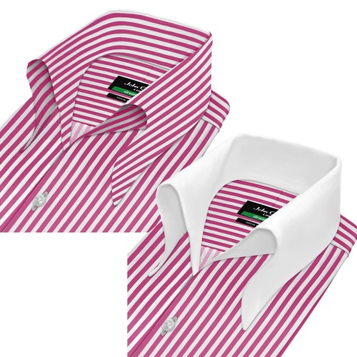 Men's Bengal Stripes Elvis Style High Open Button Down Collar Retro Party Shirt - Picture 3 of 25