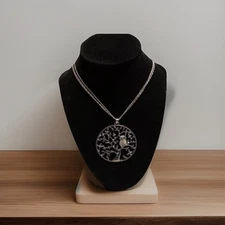 Silver Tone Tree Of Life Pendant Medallion Tri-strand Necklace With Cute Owl!!