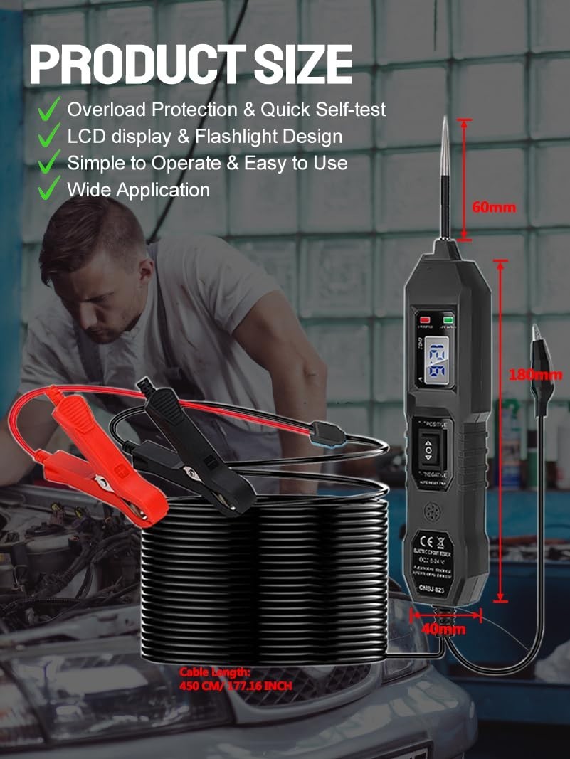 Power Circuit Probe Tester,6-24V DC Circuit Tester Automotive,Test Black