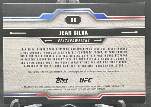 Jean Silva 2025 Topps Cromo UFC Rookie Aqua Refractor/199 #56 - Imagen 2 de 2