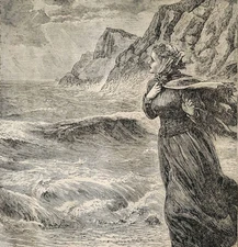 1881 Wood Engraving Beautiful Woman Running Along Strand Victorian Art DWQQ20