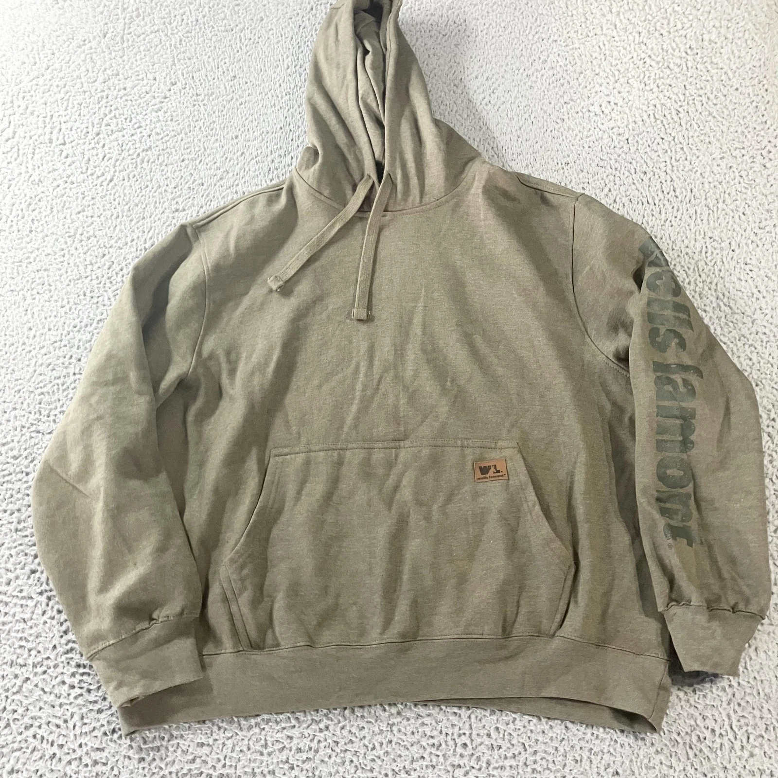 Wells Lamont Hoodie Mens 2XL Green Logo Sleeve Pullover Sweatshirt Fleece