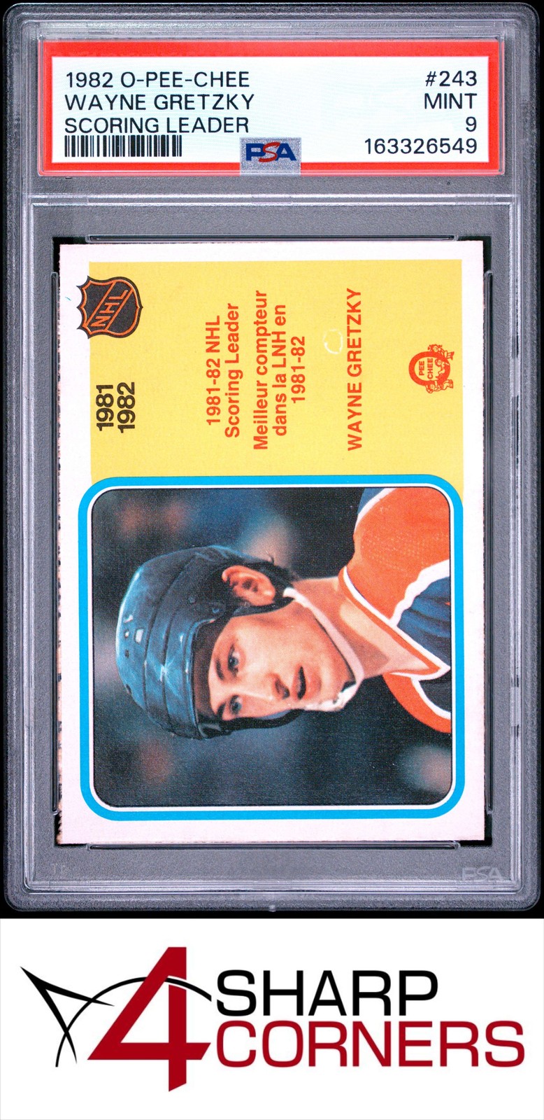 1982 O-PEE-CHEE #243 WAYNE GRETZKY HOF SCORING LEADER PSA 9