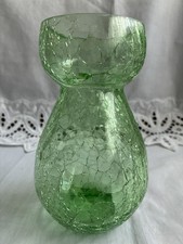 Florero forzador de bulbos vintage de vidrio verde craquelado