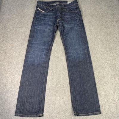 Diesel Jeans Herren W32 L32 blau Larkee Regular Straight Baumwolle Denim Button Fly