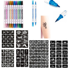 Temporary Tattoo Markers for Skin 10 Body Markers, 131 Stencils Safe for All Age