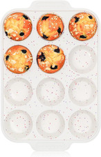 Silicone Muffin Pan for Baking with Metal Reinforced Frame, 12 Cups Regular Size