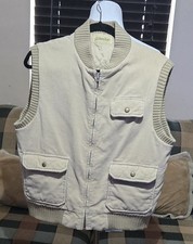 Vintage St. Johns Bay Mens Corduroy Quilted Vest Sz L Beige Tan Full Zip Pockets