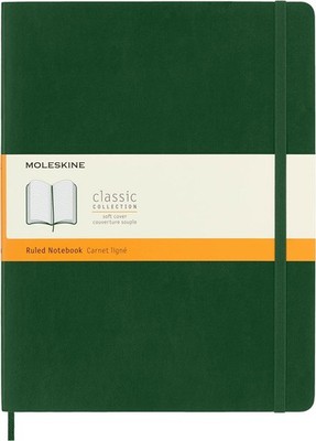 Moleskine Classic Notebook, Soft Cover, XL (7.5'' x 9.5'') Ruled/Lined, Myrtle Gre