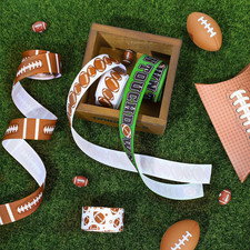 6 Rolls Football Grosgrain Ribbon 30 Yards Rugby Ball Field Pattern Craft Rib...